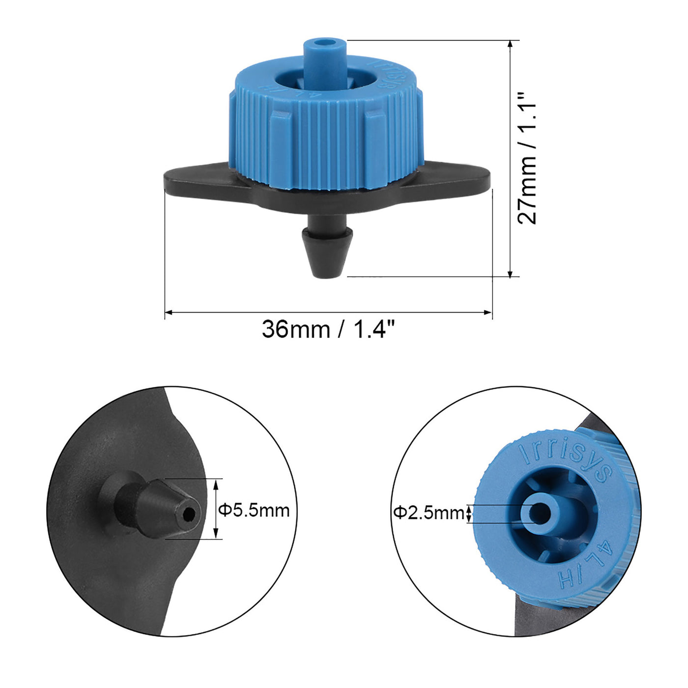 uxcell Uxcell Pressure Compensating Dripper 1 GPH 4L/H Emitter for Garden Lawn Drip Irrigation with Barbed Hose Connector, Plastic Black Blue 15pcs