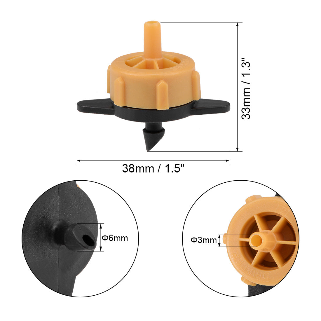 uxcell Uxcell Pressure Compensating Dripper 0.5 GPH 2L/H Emitter for Garden Lawn Drip Irrigation with Barbed Hose Connector, Plastic Black Orange 15pcs