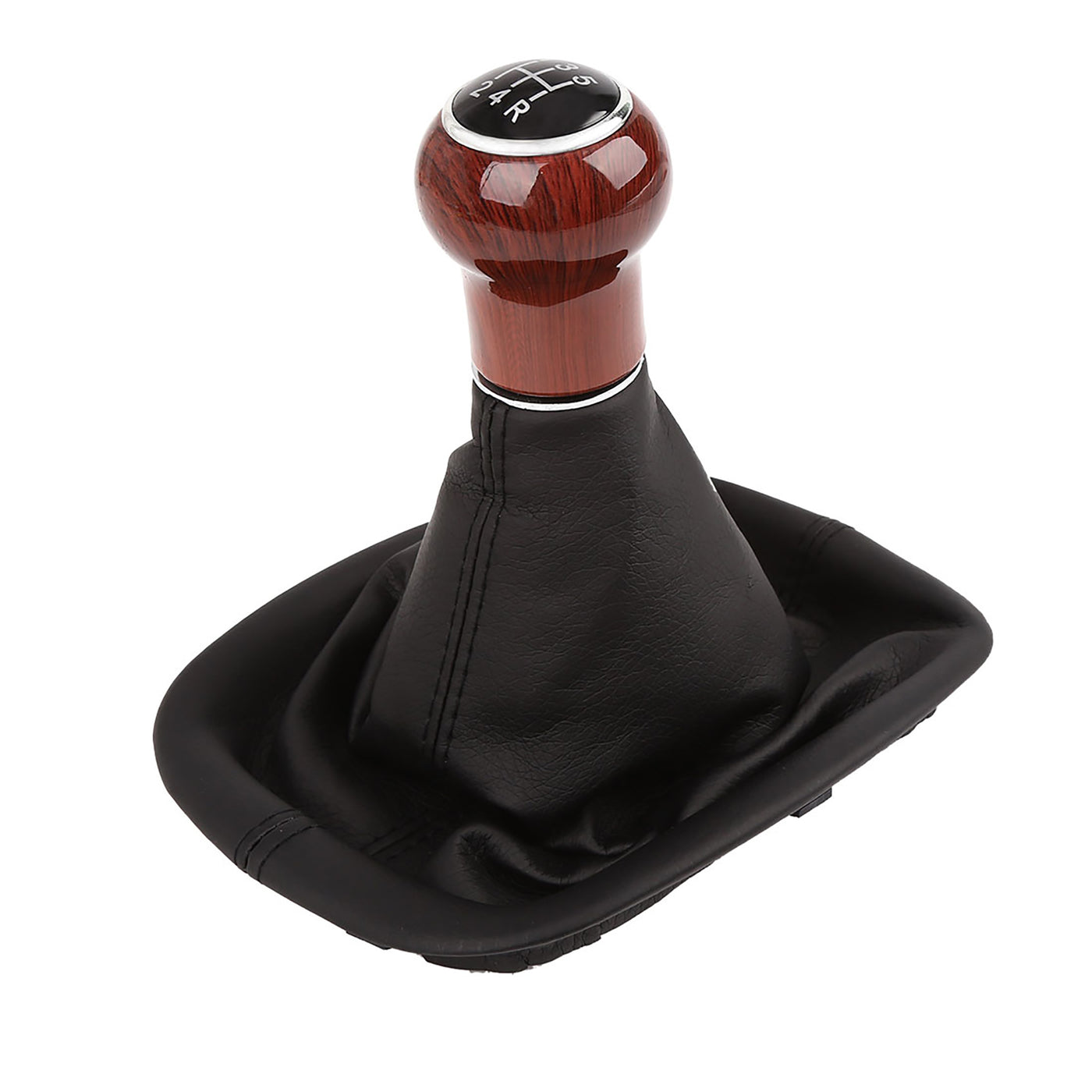 X AUTOHAUX Black Car Manual 5-Speed Wood Gear Stick Shift Knob Gaitor Boot for VW Passat B5 Leatherette