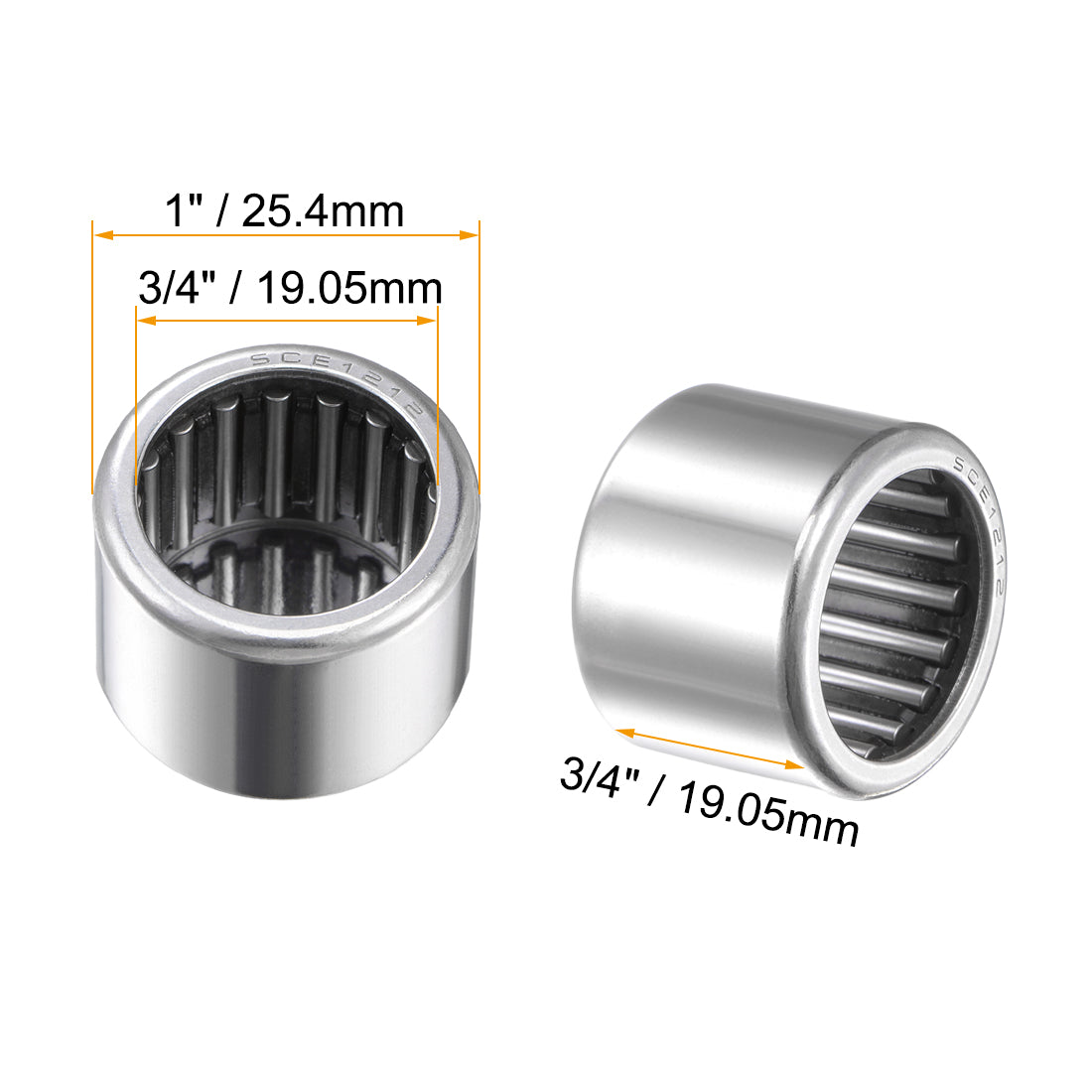 uxcell Uxcell Needle Roller Bearings, Open End, Stamping Steel Drawn Cup Chrome Steel Rollers, Inch