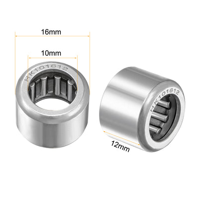 Harfington Uxcell HK101612 Drawn Cup Needle Roller Bearings 10mm Bore, 16mm OD, 12mm Width 4pcs