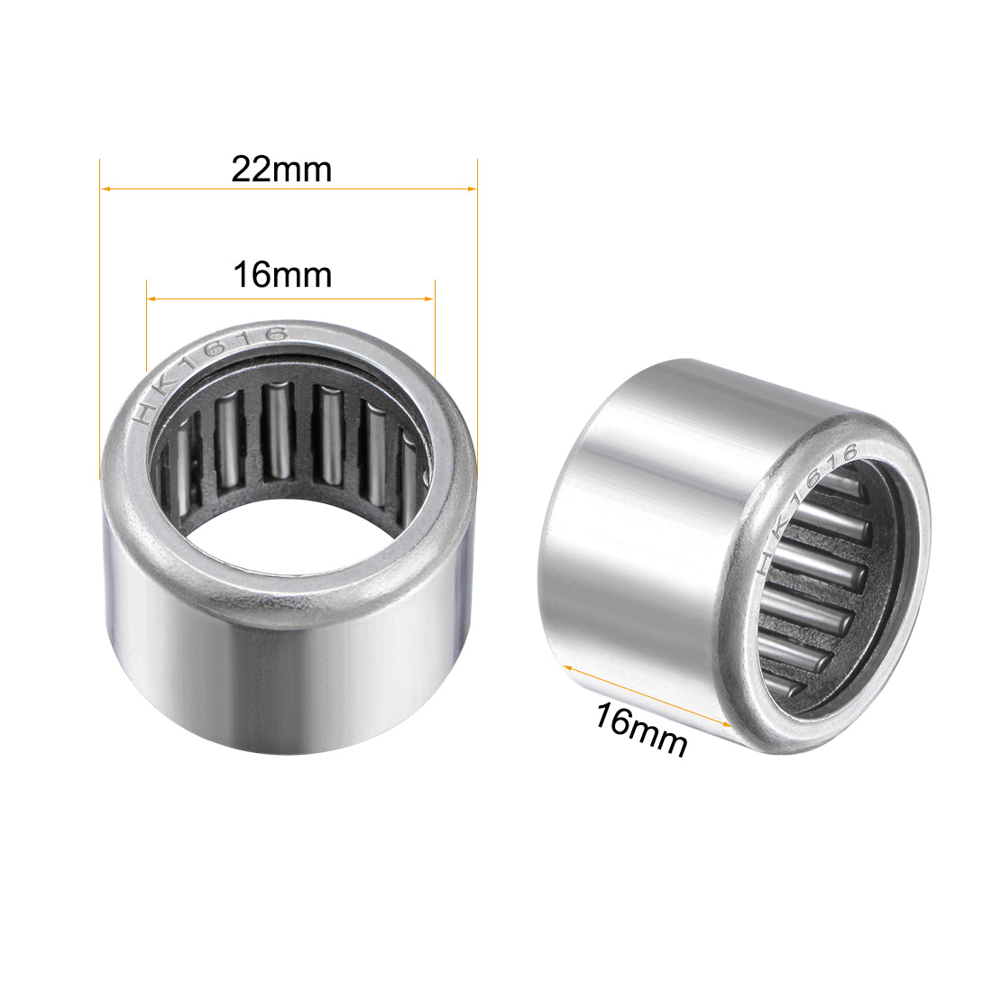 uxcell Uxcell HK Series Needle Roller Bearings, Open End, Stamping Steel Drawn Cup Metric