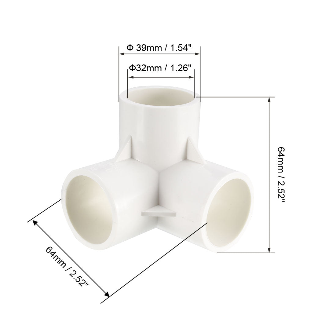 uxcell Uxcell 3-Way Elbow PVC Fitting, 32mm Socket, Tee Corner Fittings White