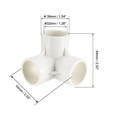 Harfington Uxcell 3-Way Elbow PVC Fitting, 32mm Socket, Tee Corner Fittings White