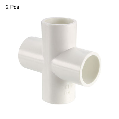 Harfington Uxcell PVC Pipe Fitting, 4 Way Cross, 20mm Socket, PVC Furniture Fittings White 2Pcs