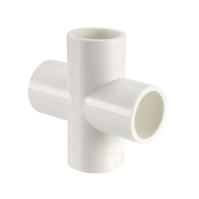 Harfington Uxcell PVC Pipe Fitting, 4 Way Cross, 20mm Socket, PVC Furniture Fittings White 2Pcs