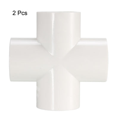 Harfington Uxcell PVC Pipe Fitting, 4 Way Cross, 25mm Socket, PVC Furniture Fittings White 2Pcs