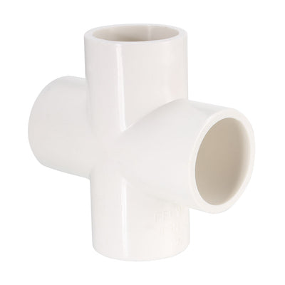 Harfington Uxcell PVC Pipe Fitting, 4 Way Cross, 25mm Socket, PVC Furniture Fittings White 2Pcs