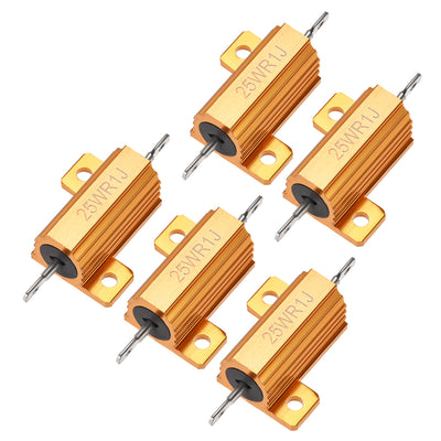 Harfington Uxcell 25W 0.1 Ohm 5% Aluminum Housing Resistor Wirewound Resistor Gold Tone 5 Pcs