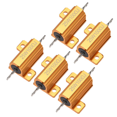 Harfington Uxcell 25W 100 Ohm 5% Aluminum Housing Resistor Wirewound Resistor Gold Tone 5 Pcs