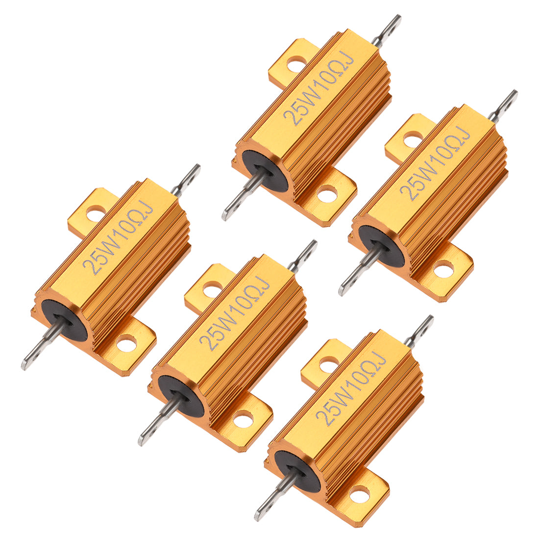 uxcell Uxcell 25W 10 Ohm 5% Aluminum Housing Resistor Wirewound Resistor Gold Tone 5 Pcs