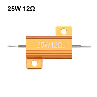 Harfington Uxcell 25W 12 Ohm 5% Aluminum Housing Resistor Wirewound Resistor Gold Tone 5 Pcs