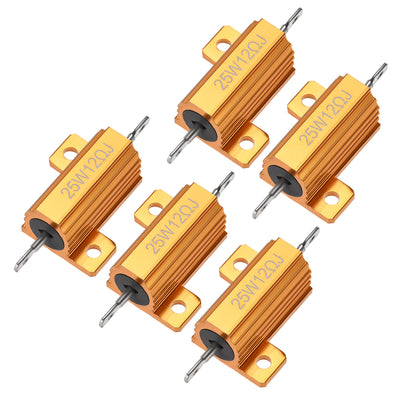 Harfington Uxcell 25W 12 Ohm 5% Aluminum Housing Resistor Wirewound Resistor Gold Tone 5 Pcs