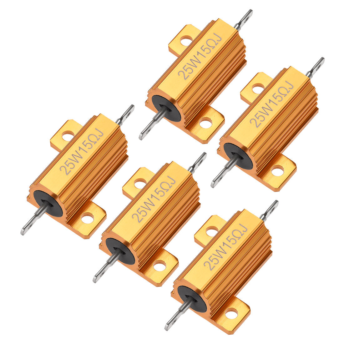 uxcell Uxcell 25W 15 Ohm 5% Aluminum Housing Resistor Wirewound Resistor Gold Tone 5 Pcs