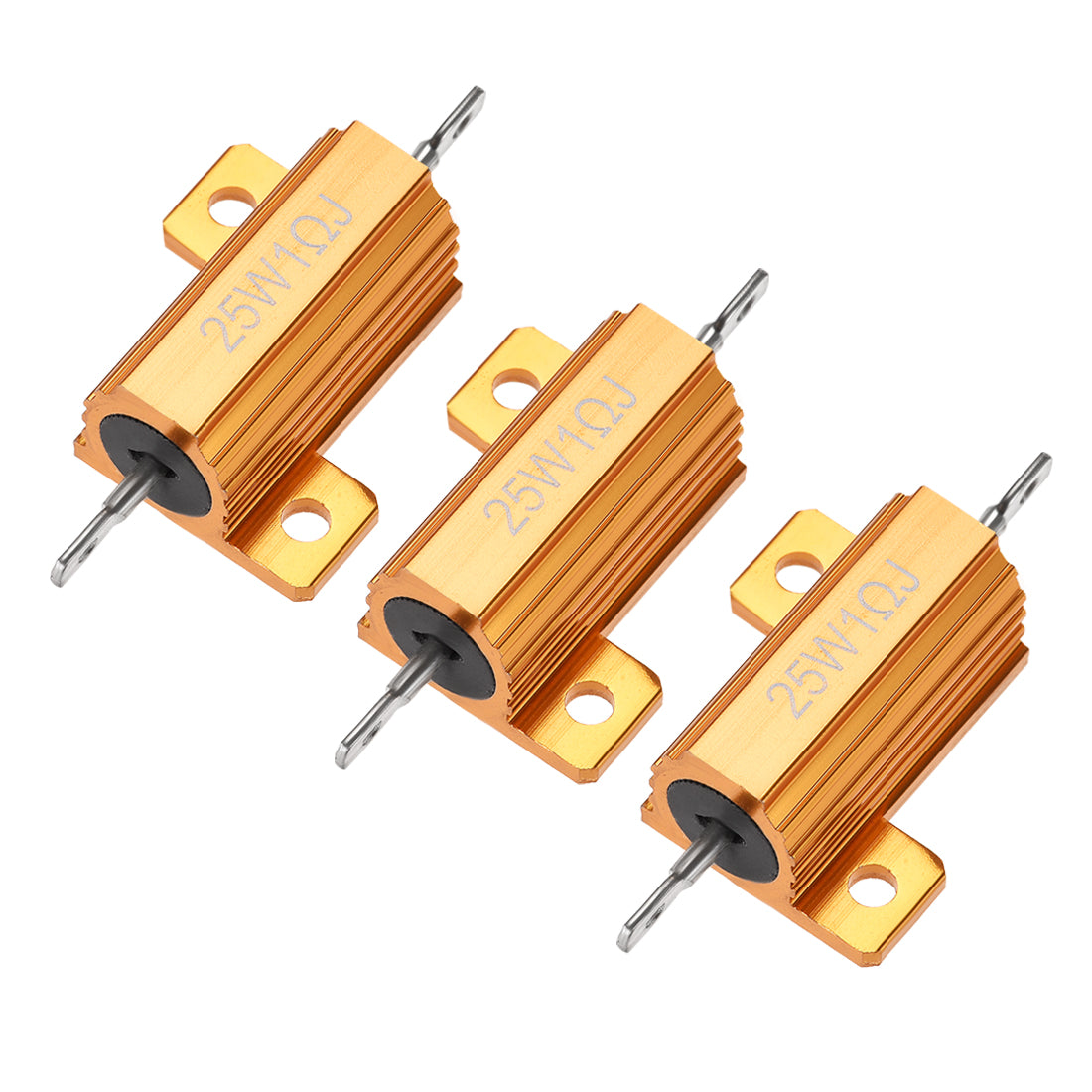 uxcell Uxcell 25W 1 Ohm 5% Aluminum Housing Resistor Wirewound Resistor Gold Tone 3 Pcs