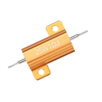 Harfington Uxcell 25 Watt 1 Ohm 5% Aluminum Housing Resistor Wirewound Resistor Gold Tone 5Pcs