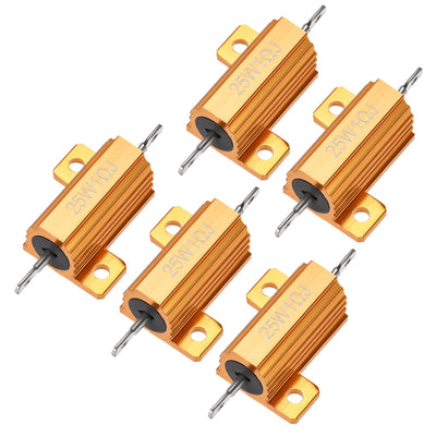 Harfington Uxcell 25 Watt 1 Ohm 5% Aluminum Housing Resistor Wirewound Resistor Gold Tone 5Pcs