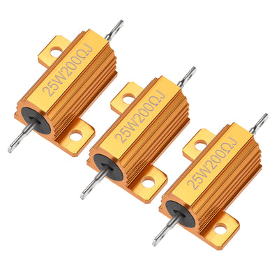 Harfington Uxcell 25W 200 Ohm 5% Aluminum Housing Resistor Wirewound Resistor Gold Tone 3 Pcs