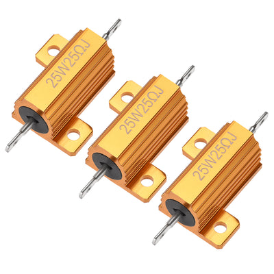 Harfington Uxcell 25W 25 Ohm 5% Aluminum Housing Resistor Wirewound Resistor Gold Tone 3 Pcs