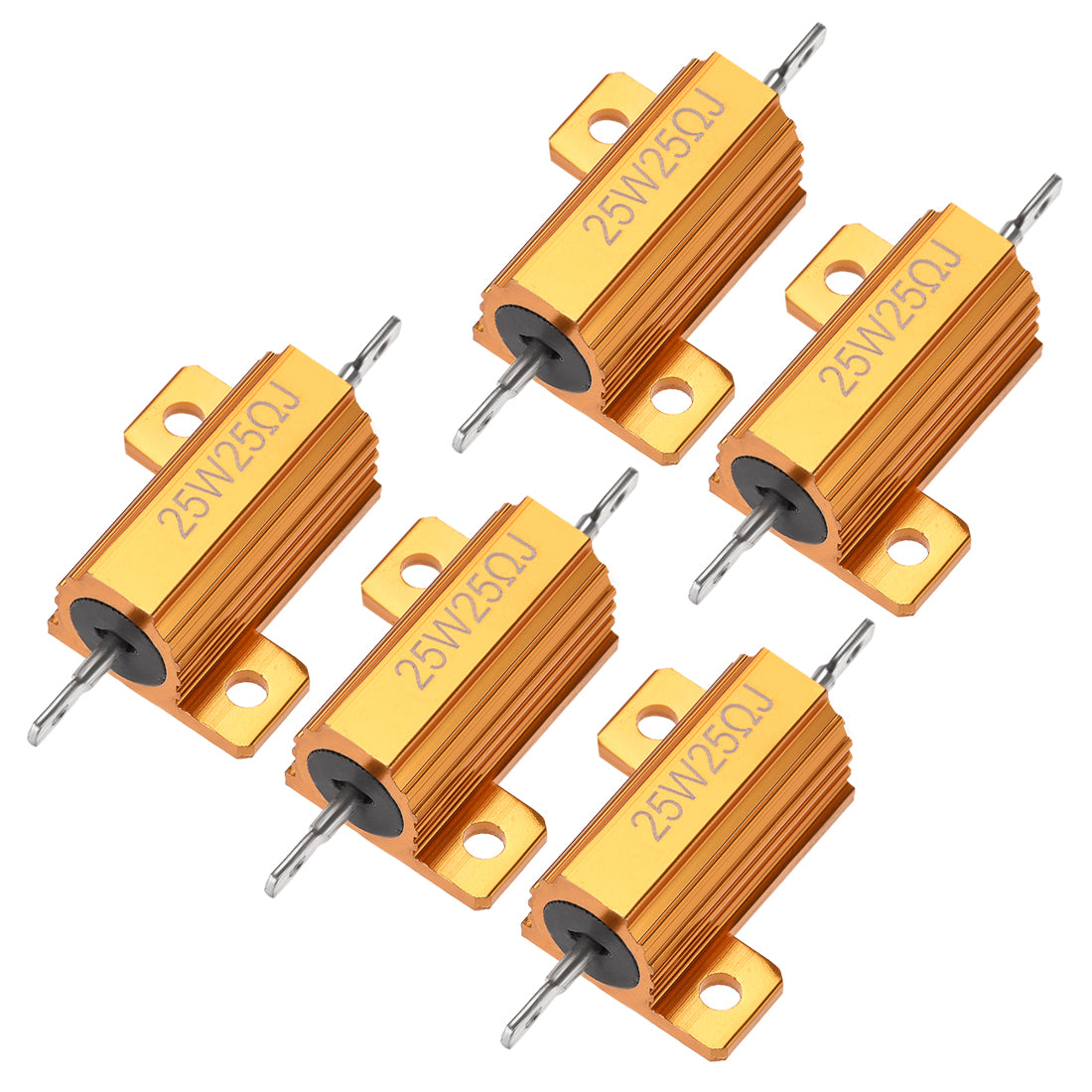 uxcell Uxcell 25W 25 Ohm 5% Aluminum Housing Resistor Wirewound Resistor Gold Tone 5 Pcs