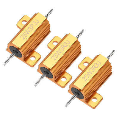 Harfington Uxcell 25W 3.3 Ohm 5% Aluminum Housing Resistor Wirewound Resistor Gold Tone 3 Pcs