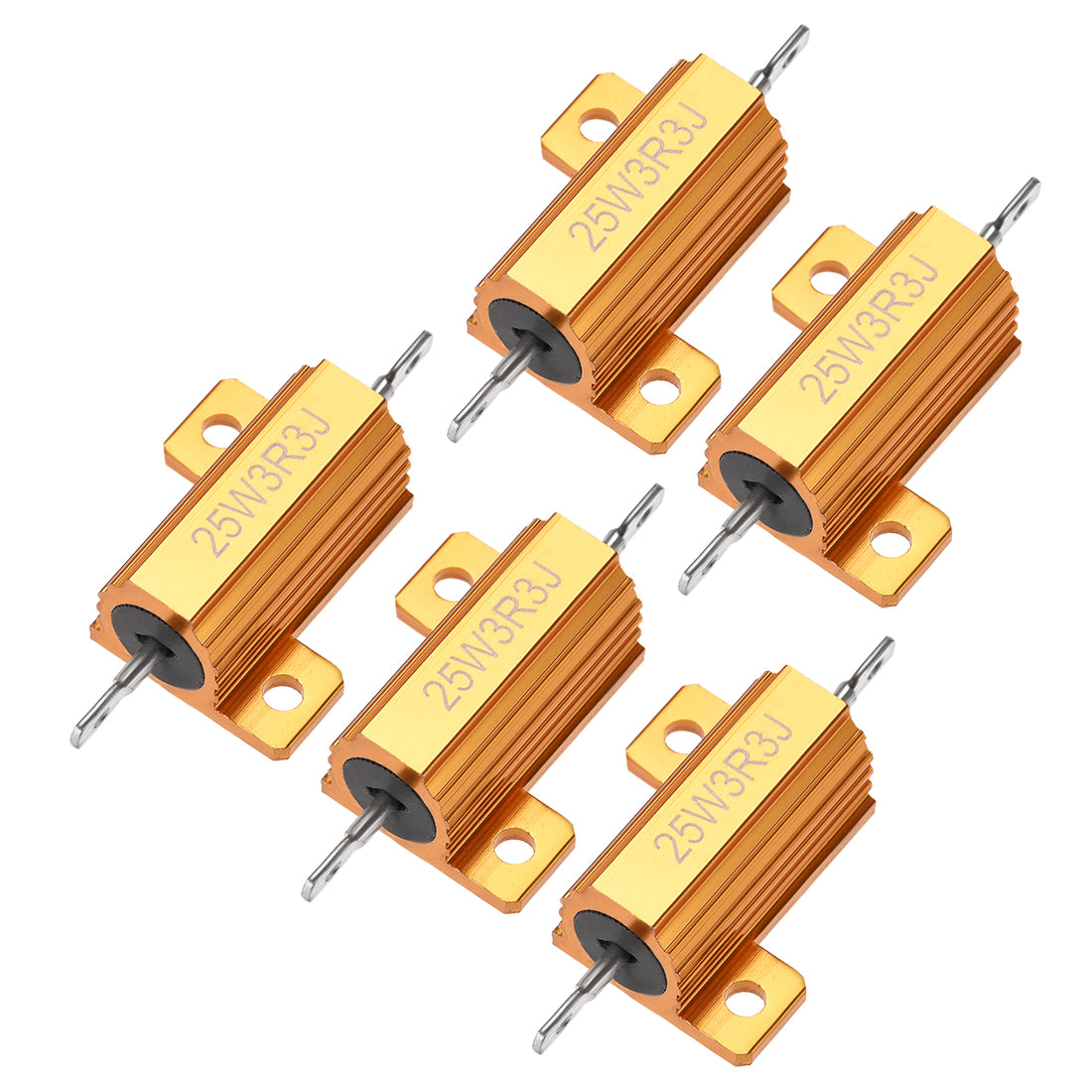 uxcell Uxcell 25W 3.3 Ohm 5% Aluminum Housing Resistor Wirewound Resistor Gold Tone 5 Pcs