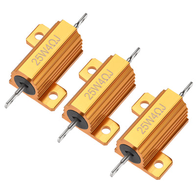 Harfington Uxcell 25W 4 Ohm 5% Aluminum Housing Resistor Wirewound Resistor Gold Tone 3 Pcs