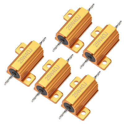 Harfington Uxcell 25W 4 Ohm 5% Aluminum Housing Resistor Wirewound Resistor Gold Tone 5 Pcs