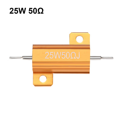 Harfington Uxcell 25 Watt 50 Ohm 5% Aluminum Housing Resistor Wirewound Resistor Gold Tone 1 Pcs