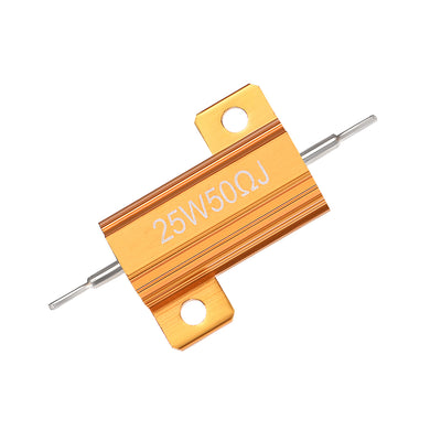 Harfington Uxcell 25 Watt 50 Ohm 5% Aluminum Housing Resistor Wirewound Resistor Gold Tone 1 Pcs