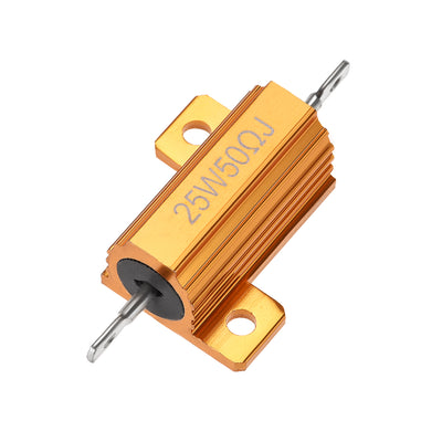 Harfington Uxcell 25 Watt 50 Ohm 5% Aluminum Housing Resistor Wirewound Resistor Gold Tone 1 Pcs