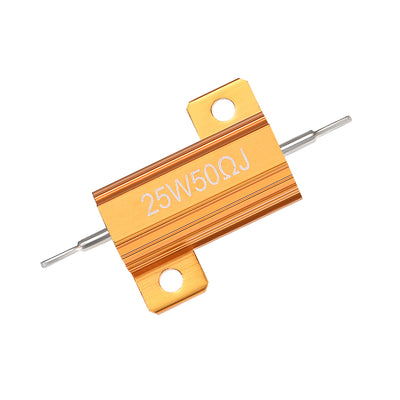 Harfington Uxcell 25W 50 Ohm 5% Aluminum Housing Resistor Wirewound Resistor Gold Tone 5 Pcs