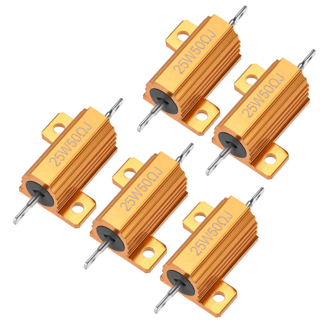 uxcell Uxcell 25W 50 Ohm 5% Aluminum Housing Resistor Wirewound Resistor Gold Tone 5 Pcs