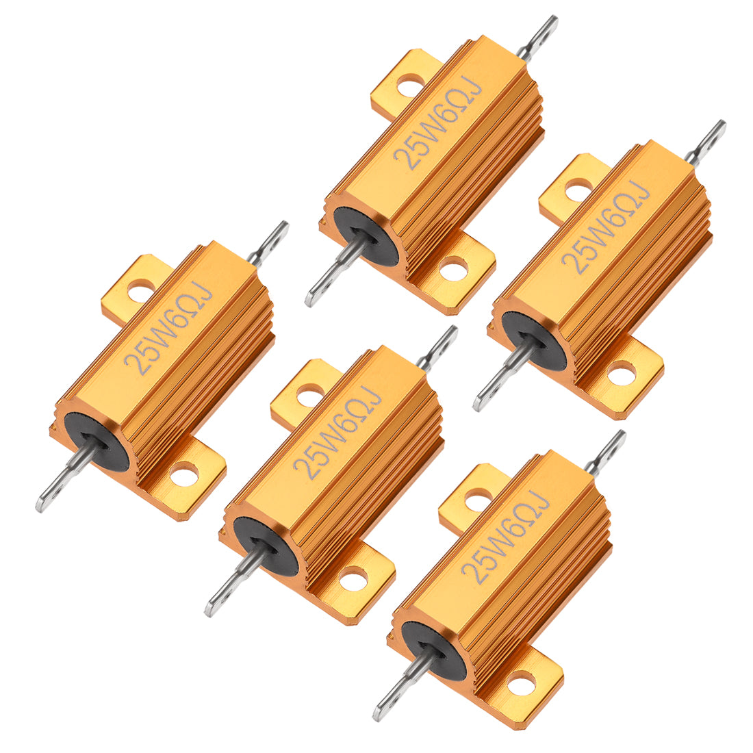 uxcell Uxcell 25W 6 Ohm 5% Aluminum Housing Resistor Wirewound Resistor Gold Tone 5 Pcs