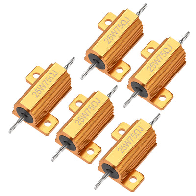 Harfington Uxcell 25W 75 Ohm 5% Aluminum Housing Resistor Wirewound Resistor Gold Tone 5 Pcs