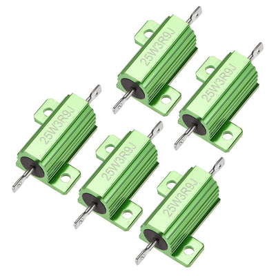 Harfington Uxcell 25W 3.9 Ohm 5% Aluminum Housing Resistor Wirewound Resistor Green Tone 5 Pcs