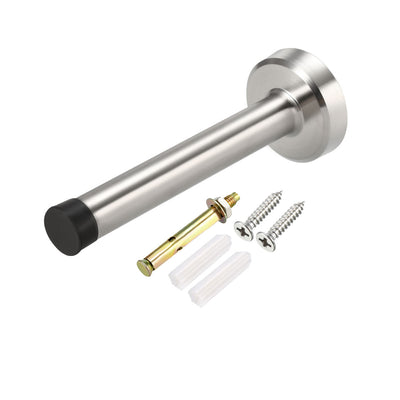 Harfington Uxcell Door Stopper 201 Stainless Steel with Sound Dampening Rubber Bumper - Wall Mount Door Holder w Hardware Screws, Brushed Finish, 120mm Height