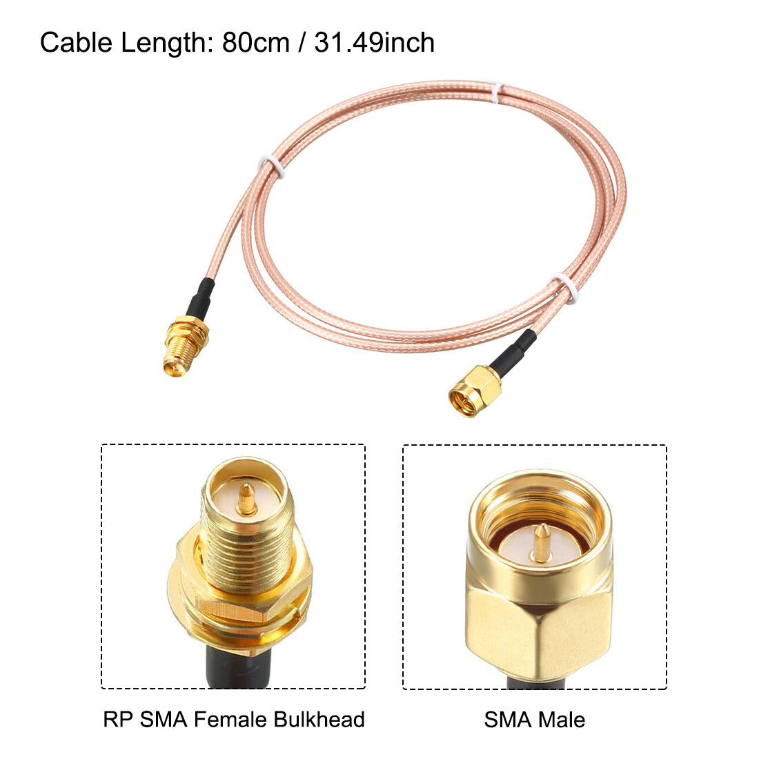 uxcell Uxcell RF Koaxialkabel Verbinden Draht RG-316, RP-SMA Buchse auf SMA Stecker 80cm