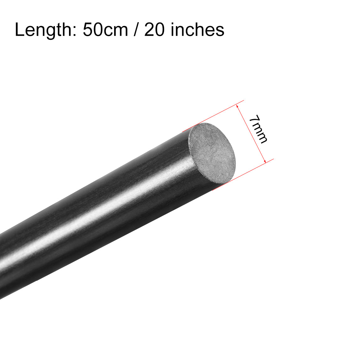 uxcell Uxcell FRP Fiberglass Round Rod,7mm Dia 50cm Long,Black Engineering Round Bars Rods