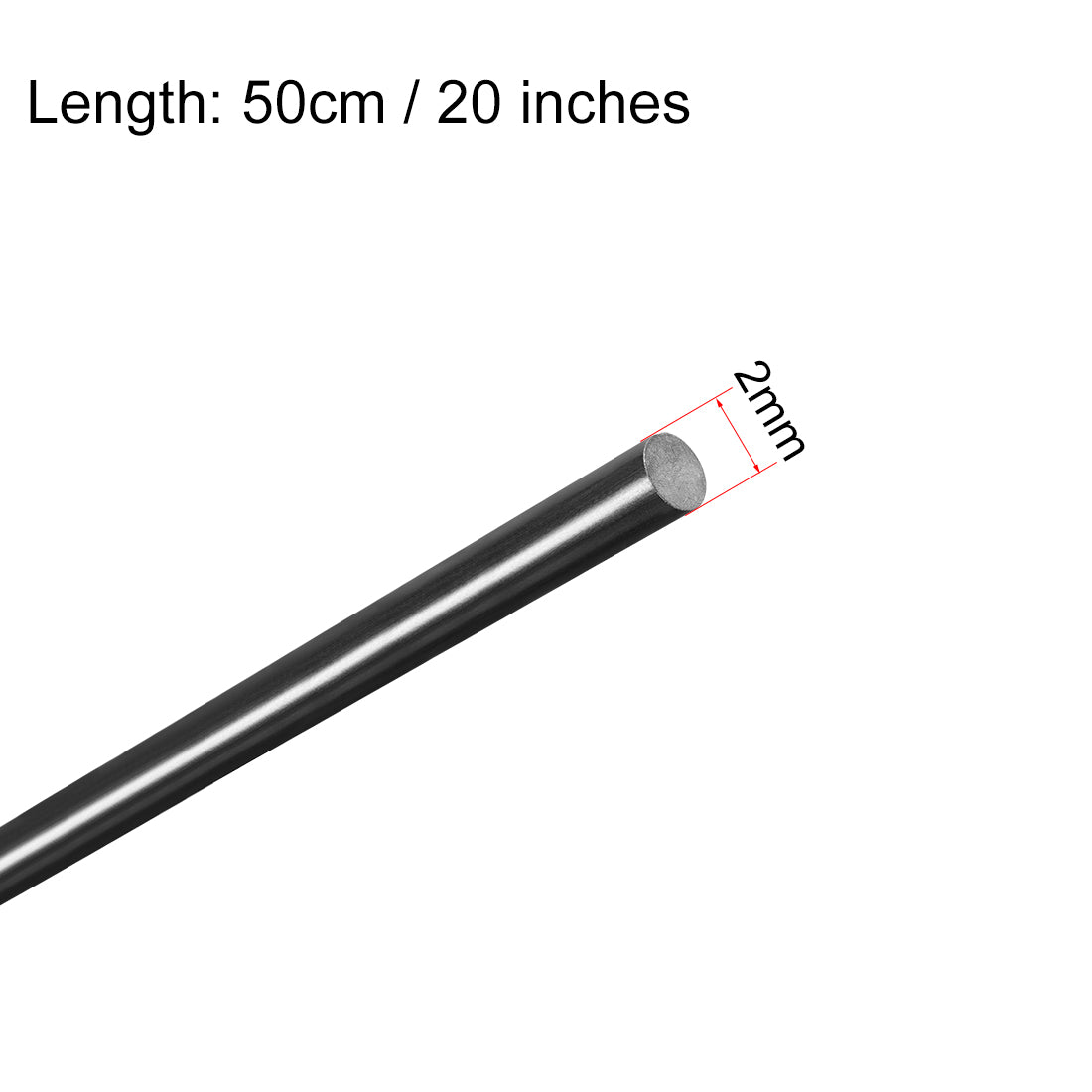 uxcell Uxcell FRP Fiberglass Round Rod,2mm Dia 50cm Long Black Engineering Round Bars 2pcs