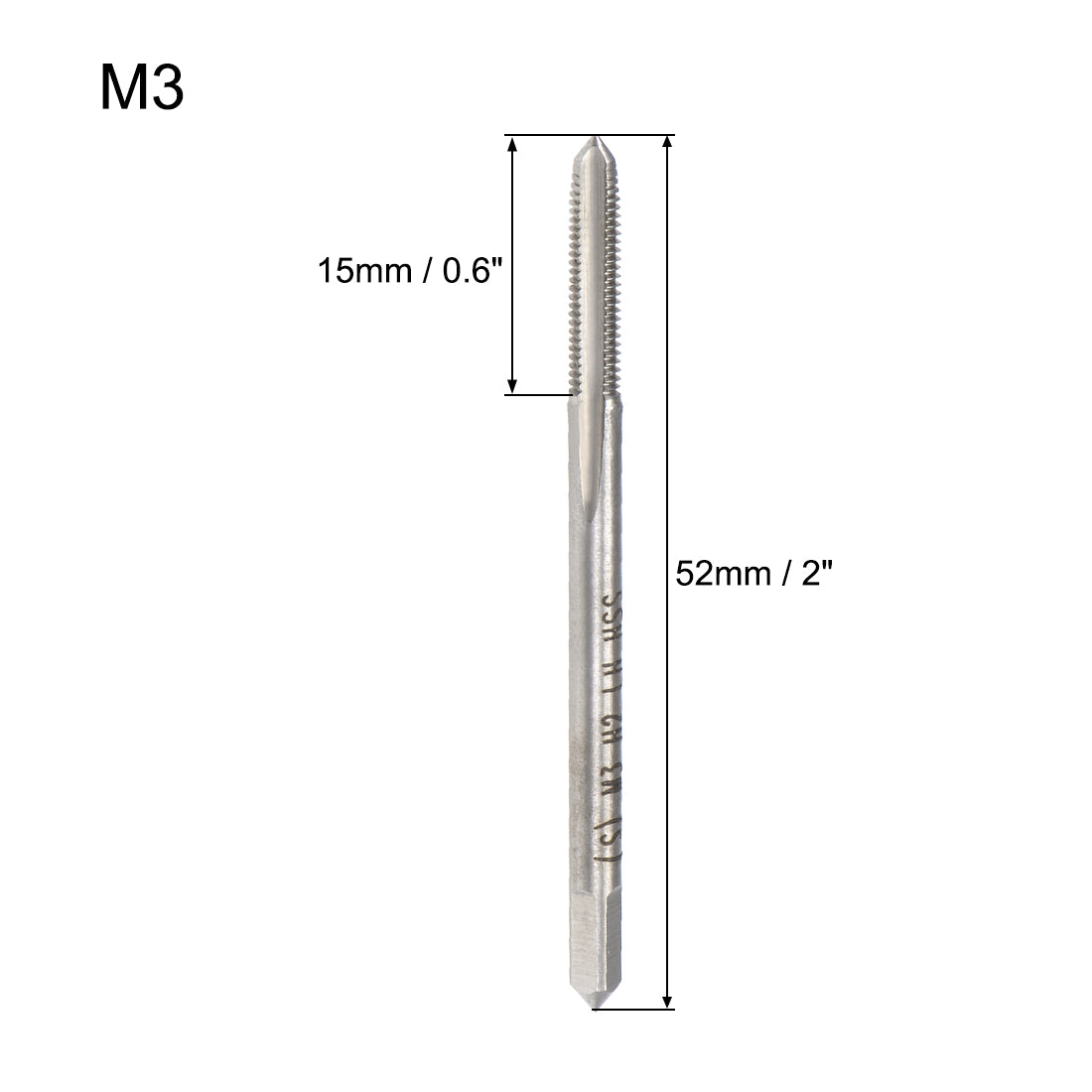 uxcell Uxcell Metric Machine Tap Left M3 Thread 0.5 Pitch H2 Accuracy 3 Flutes High Speed Steel