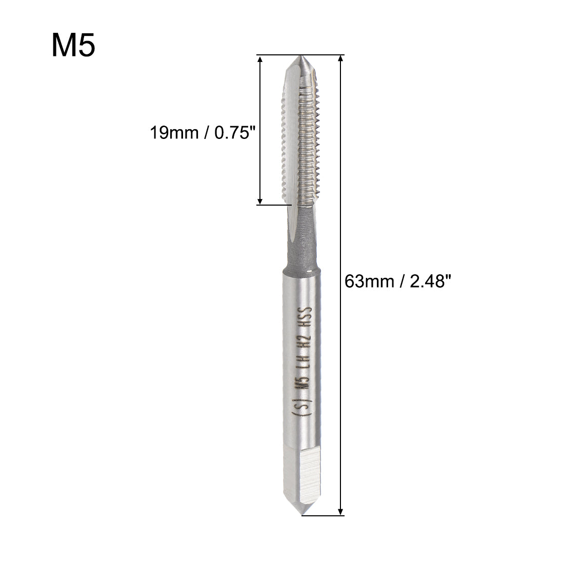 uxcell Uxcell Metric Machine Tap Left M5 Thread 0.8 Pitch H2 Accuracy 3 Flutes High Speed Steel