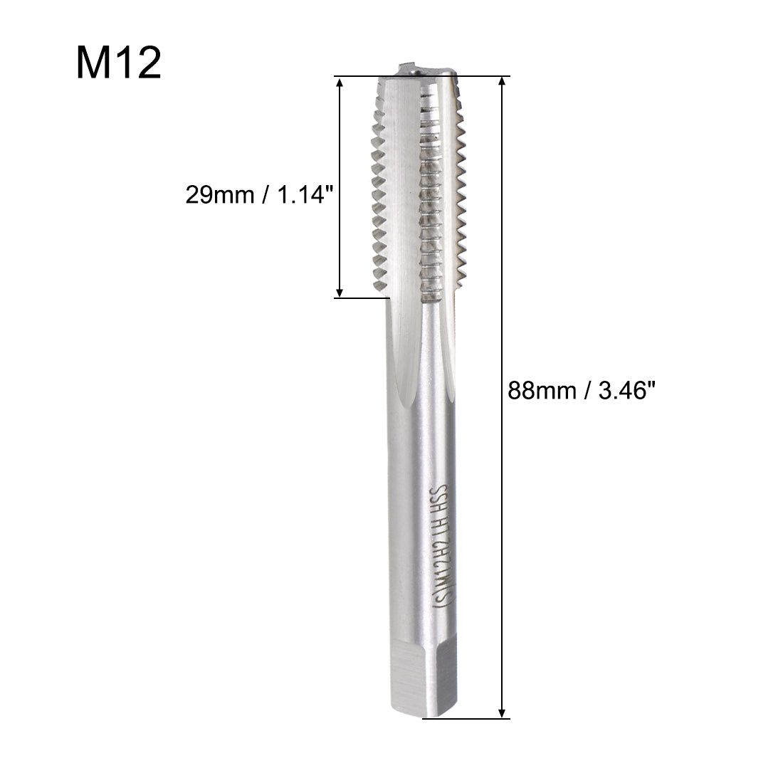 uxcell Uxcell Metric Machine Tap Left M12 Thread 1.75 Pitch H2 4 Flutes High Speed Steel