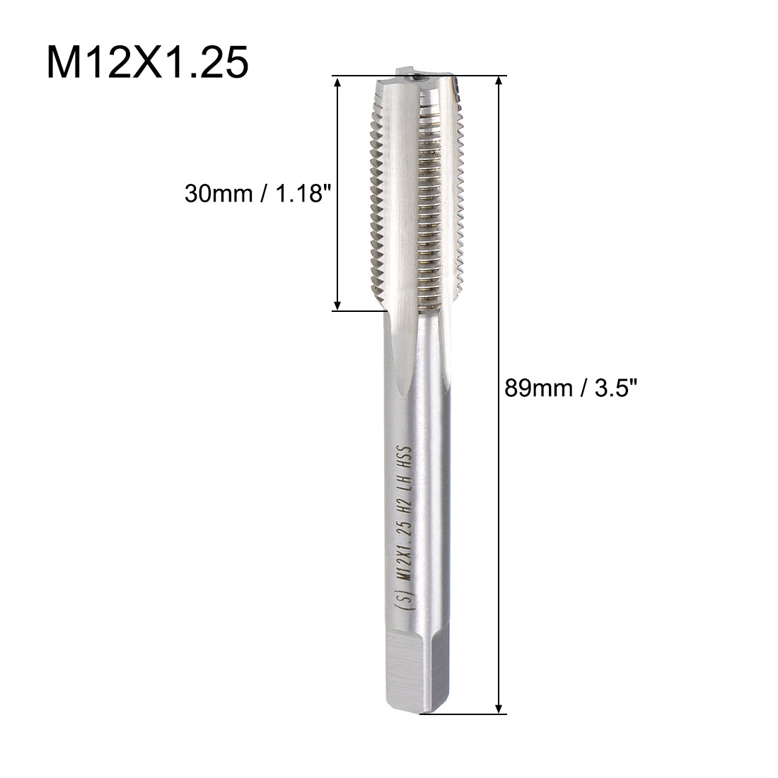 uxcell Uxcell Metric Machine Tap Left M12 Thread 1.25 Pitch H2 4 Flutes High Speed Steel