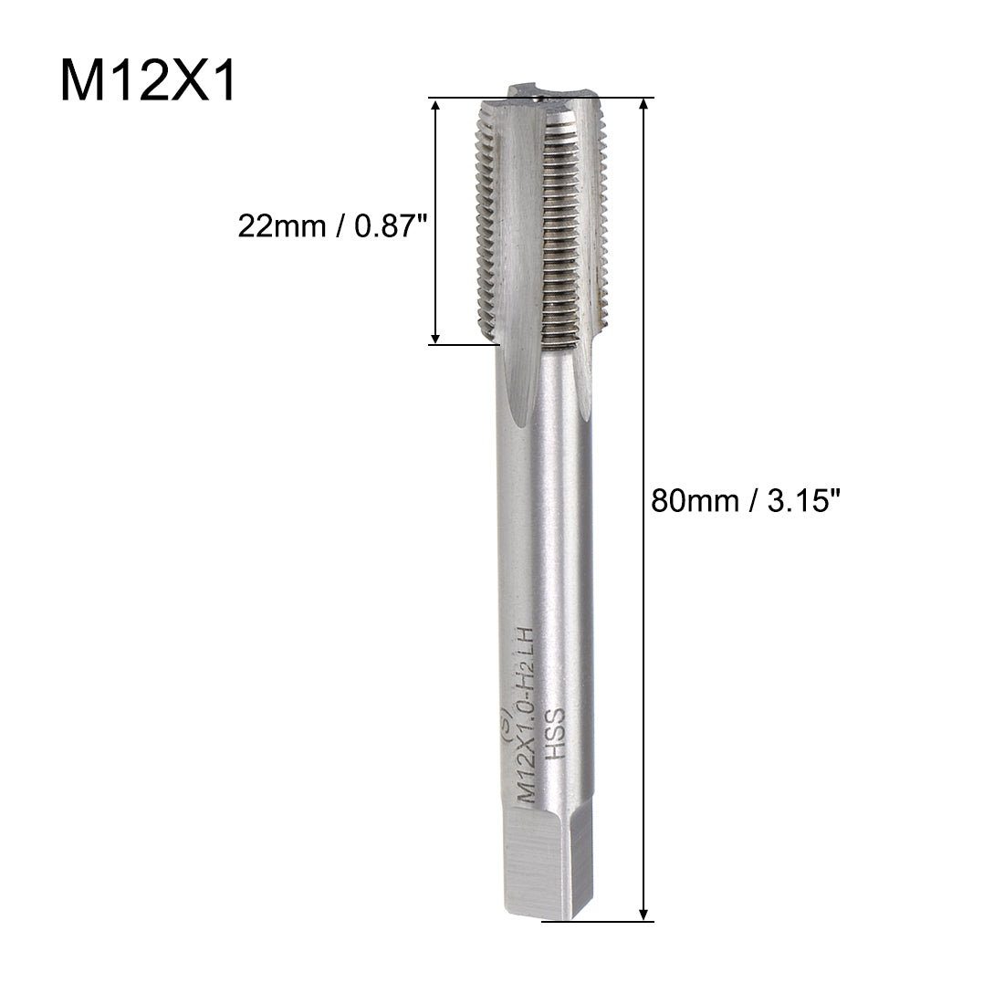 uxcell Uxcell Metric Machine Tap Left M12 Thread 1 Pitch H2 4 Flutes High Speed Steel