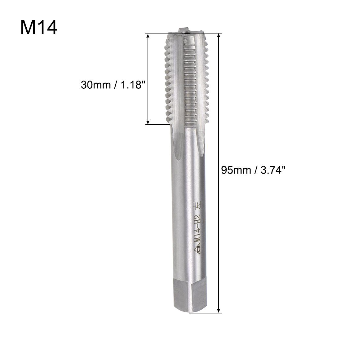 uxcell Uxcell Metric Machine Tap Left M14 Thread 2 Pitch H2 4 Flutes High Speed Steel