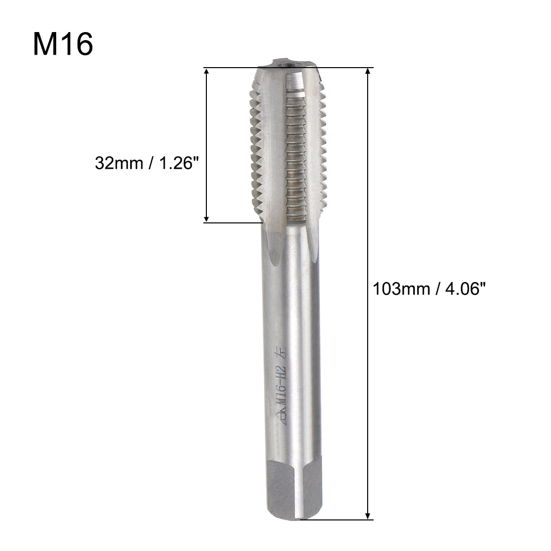 uxcell Uxcell Metric Machine Tap Left M16 Thread 2 Pitch H2 4 Flutes High Speed Steel