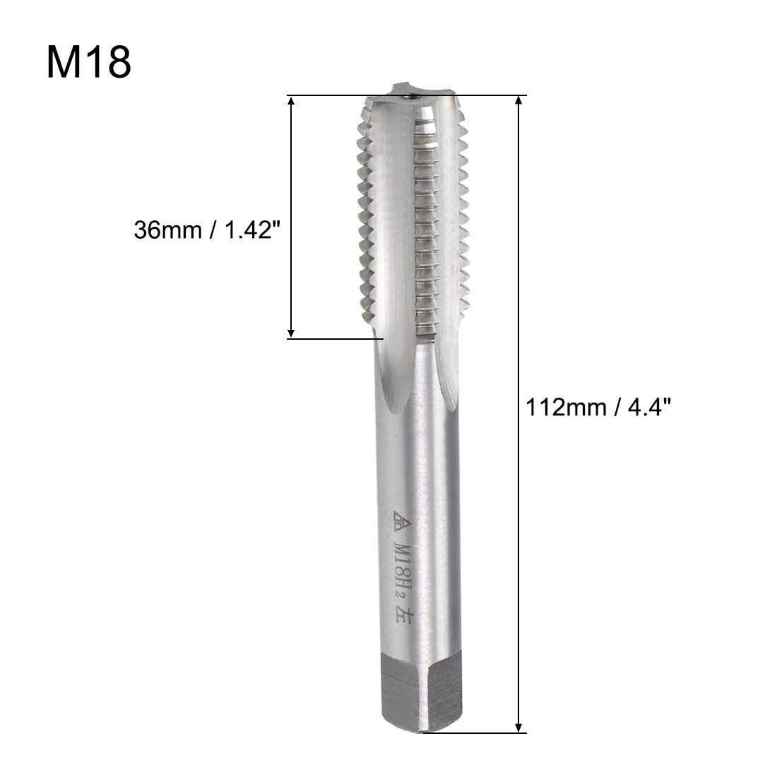 uxcell Uxcell Metric Machine Tap Left M18 Thread 2.5 Pitch H2 4 Flutes High Speed Steel