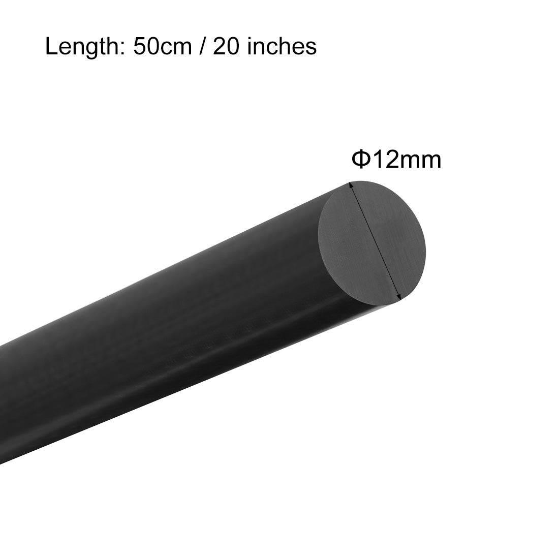 uxcell Uxcell Plastic Round Rod,12mm Dia 50cm Black Engineering Plastic Round Bar