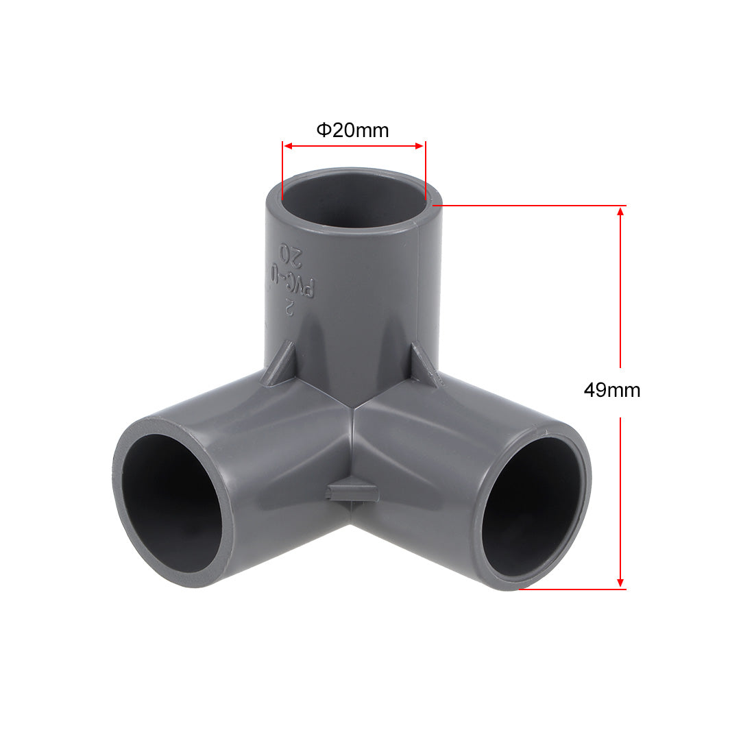 uxcell Uxcell 3-Way Elbow Metric PVC Fitting, 20mm Socket, Tee Corner Fittings Gray 2Pcs